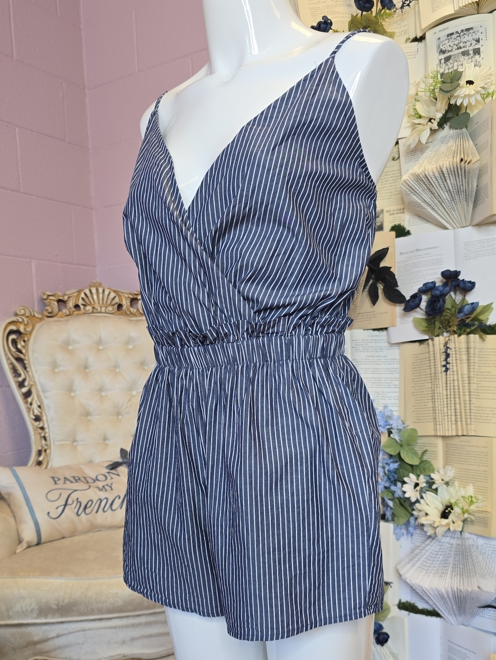 Striped Cotton Romper from Love Culture SM Blue & White